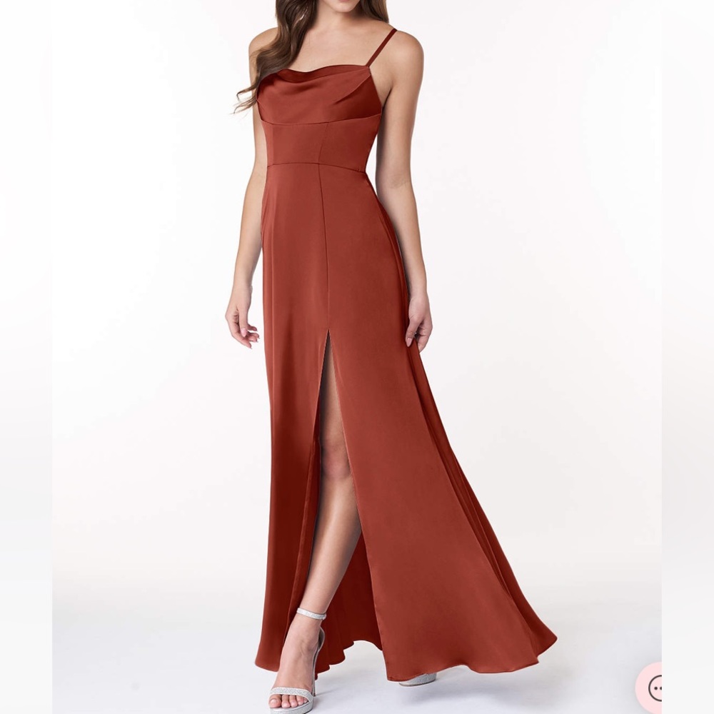Azazie Bridesmaids Dress - Terracotts Clove Satin Stretch - Floor Length
